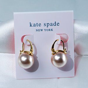 Kate Spade Classic Shine on Gold Signed Pearl Drop Earrings (ROSE GOLD)